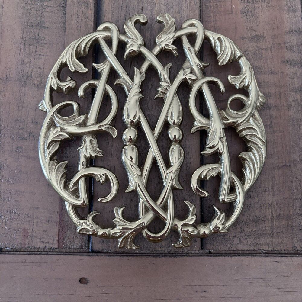 Vintage Virginia Metalcrafters Brass Trivet - Colonial Williamsburg Cypher